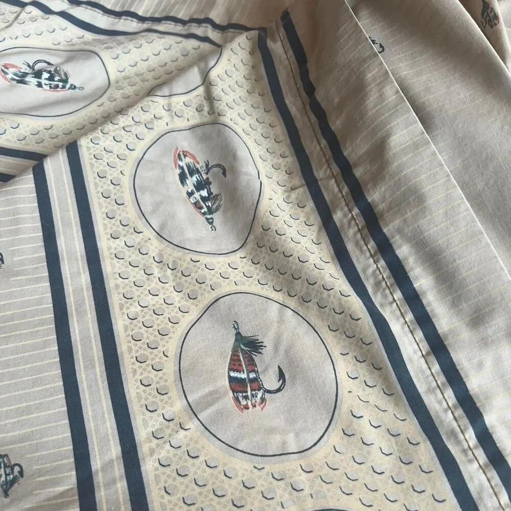 RARE VINTAGE 70's Fishing Lure Cotton Blend Twin Flat Sheet By Cannon Fieldcrest
